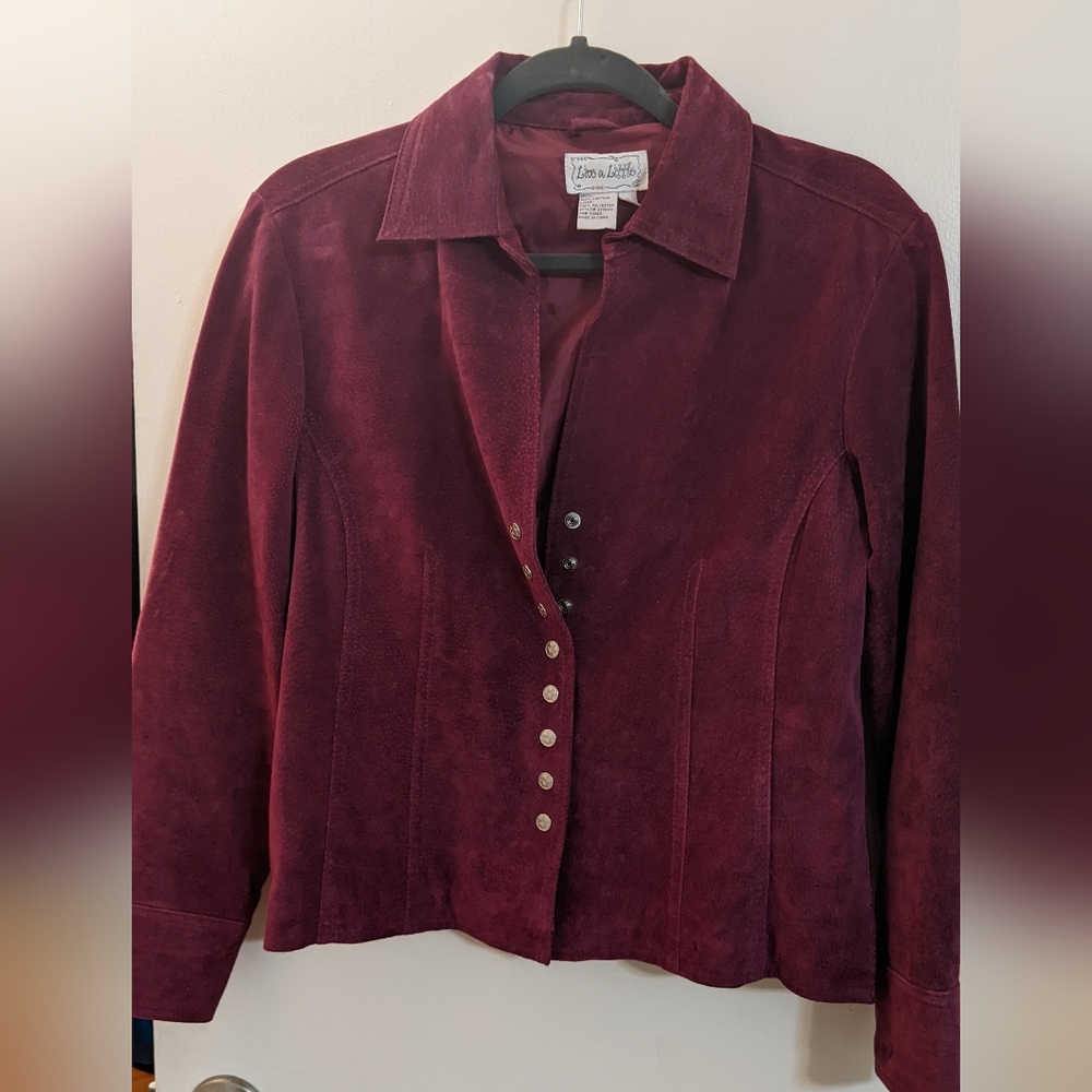 Purple Pinkish Leather Jacket, silver snap buttons